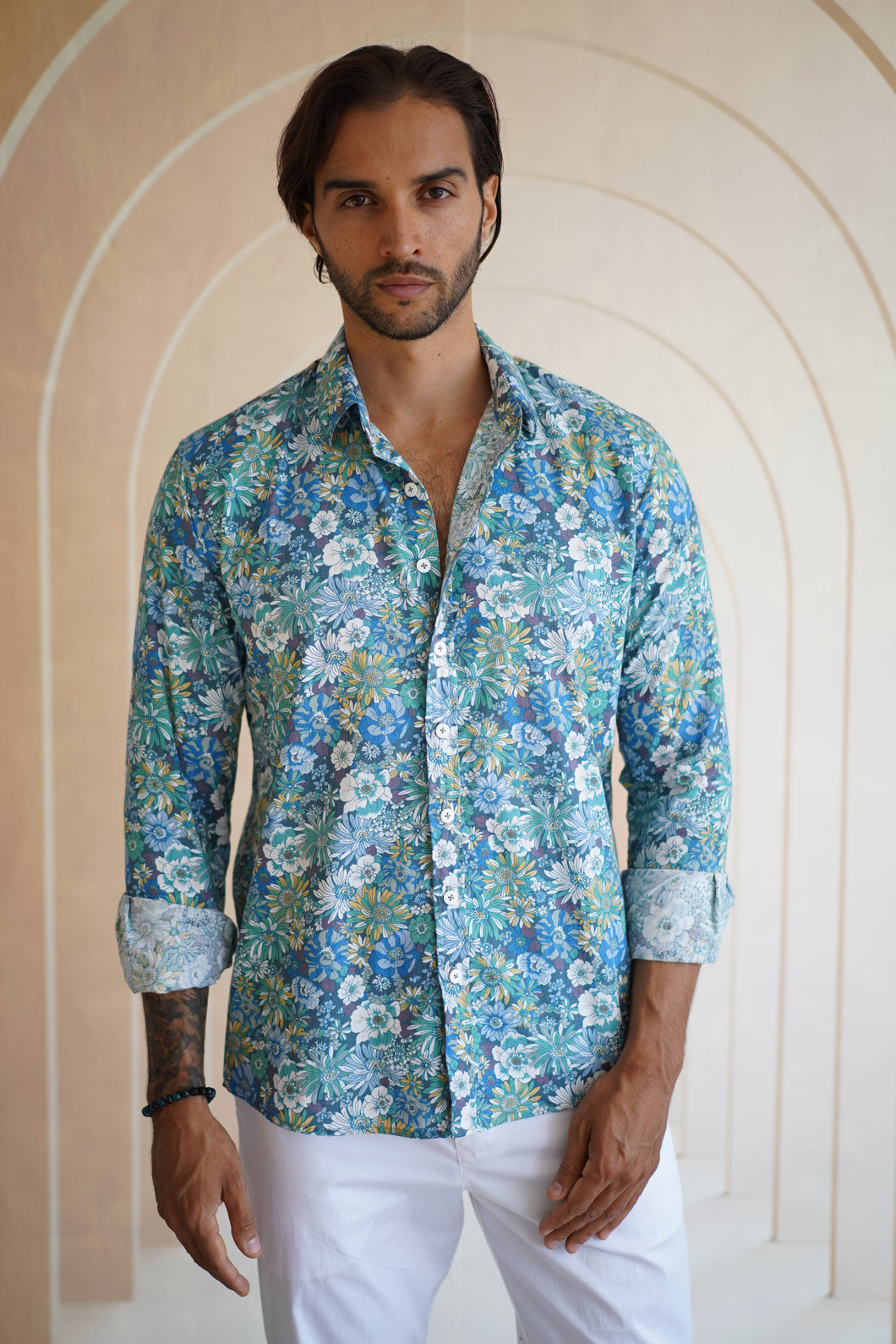 Mens Floral Shirt Tapered Fit 100% Cotton