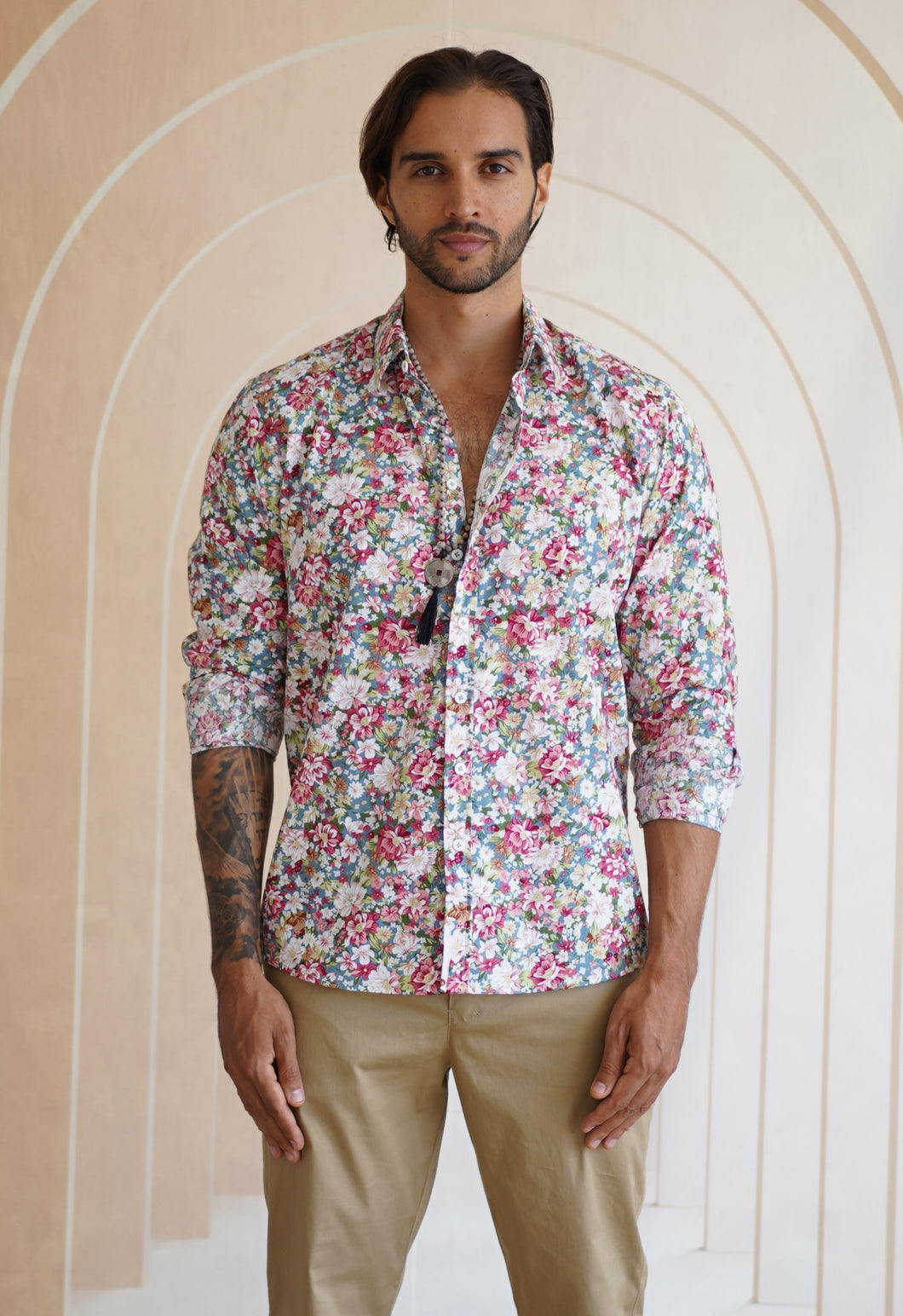 Mens Floral Shirt Tapered Fit 100% Cotton