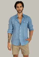 Load image into Gallery viewer, Mens Military Shirt Mandarin Collar 100% Italian Linen

