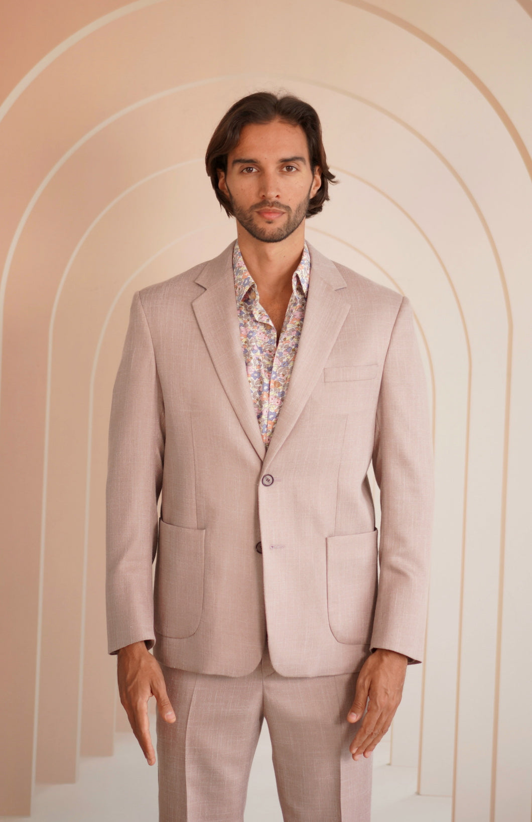 Mens Tailored Two Button Linen Blend Suit